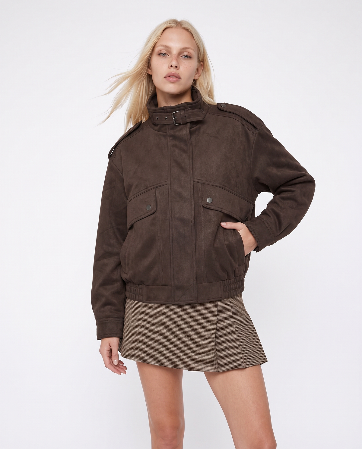 Giubbotto bomber con colletto e tasche - Moro