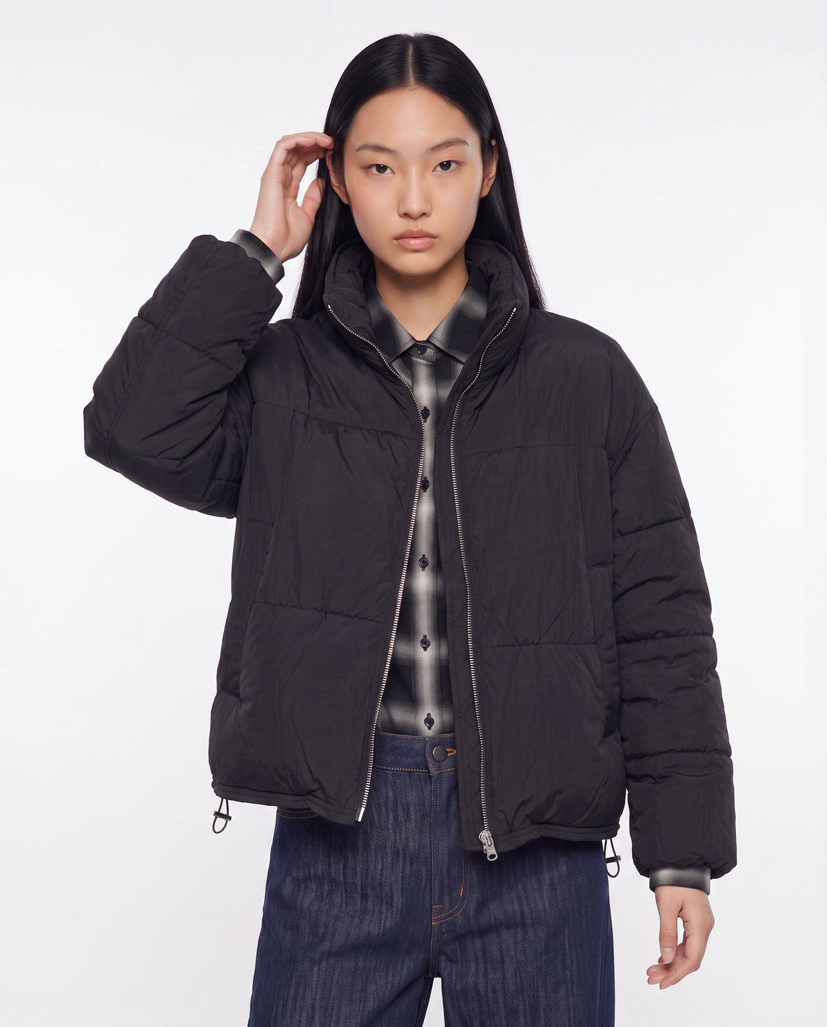 Bomber cropped con collo alto elegante - Nero