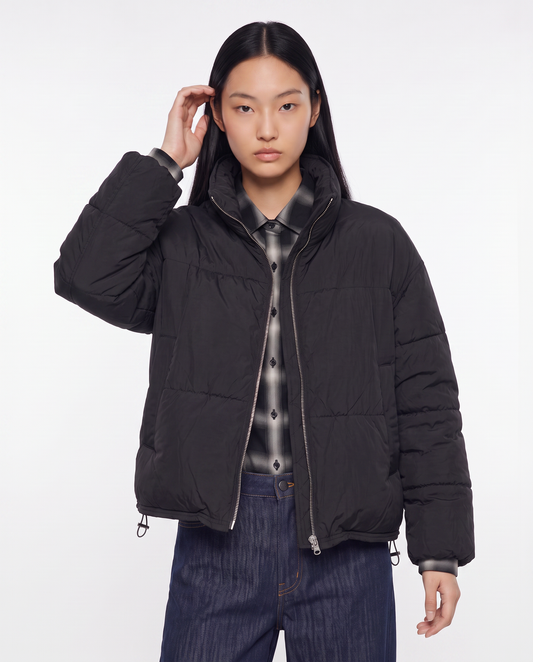 Bomber cropped con collo alto elegante - Nero