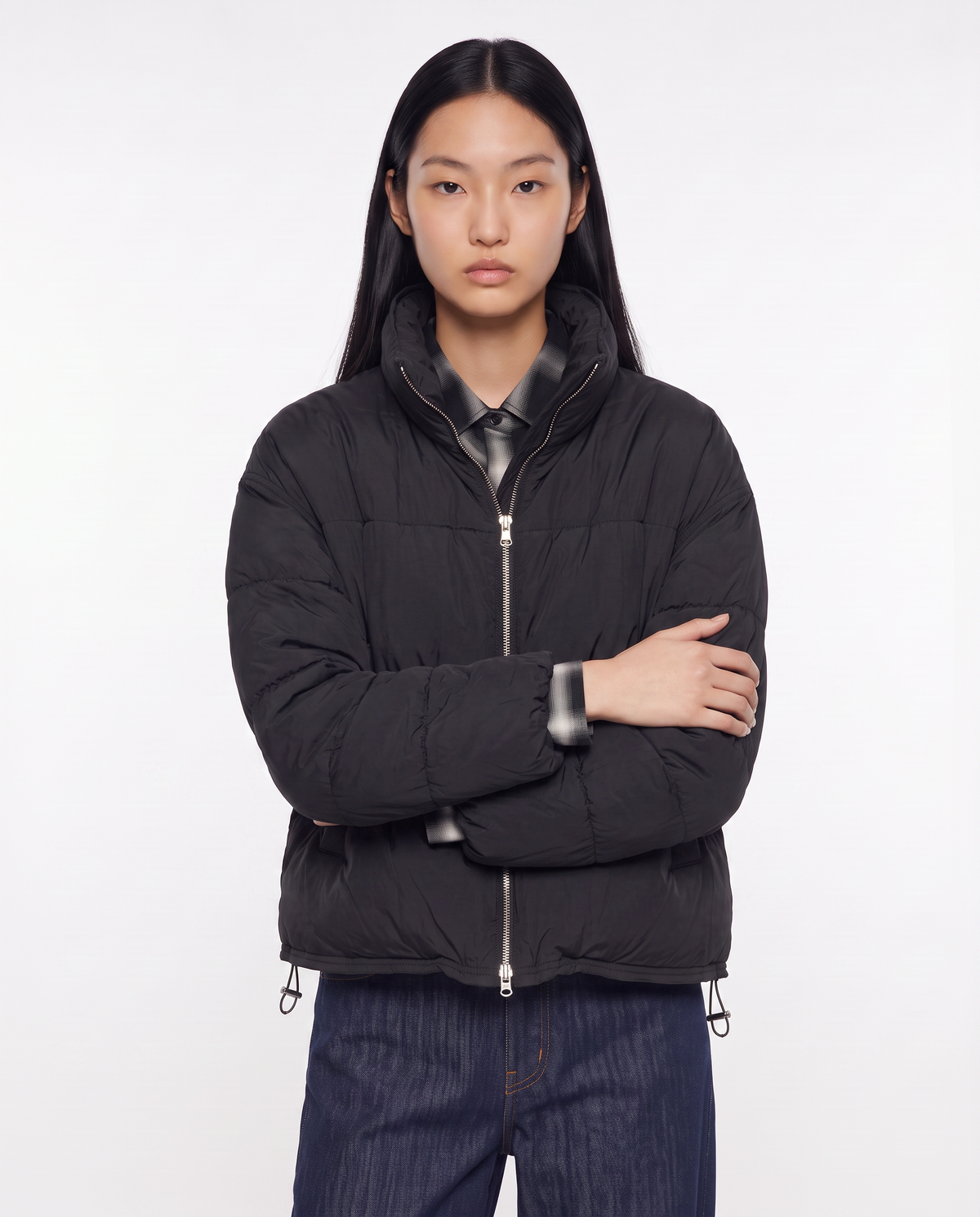 Bomber cropped con collo alto elegante - Nero
