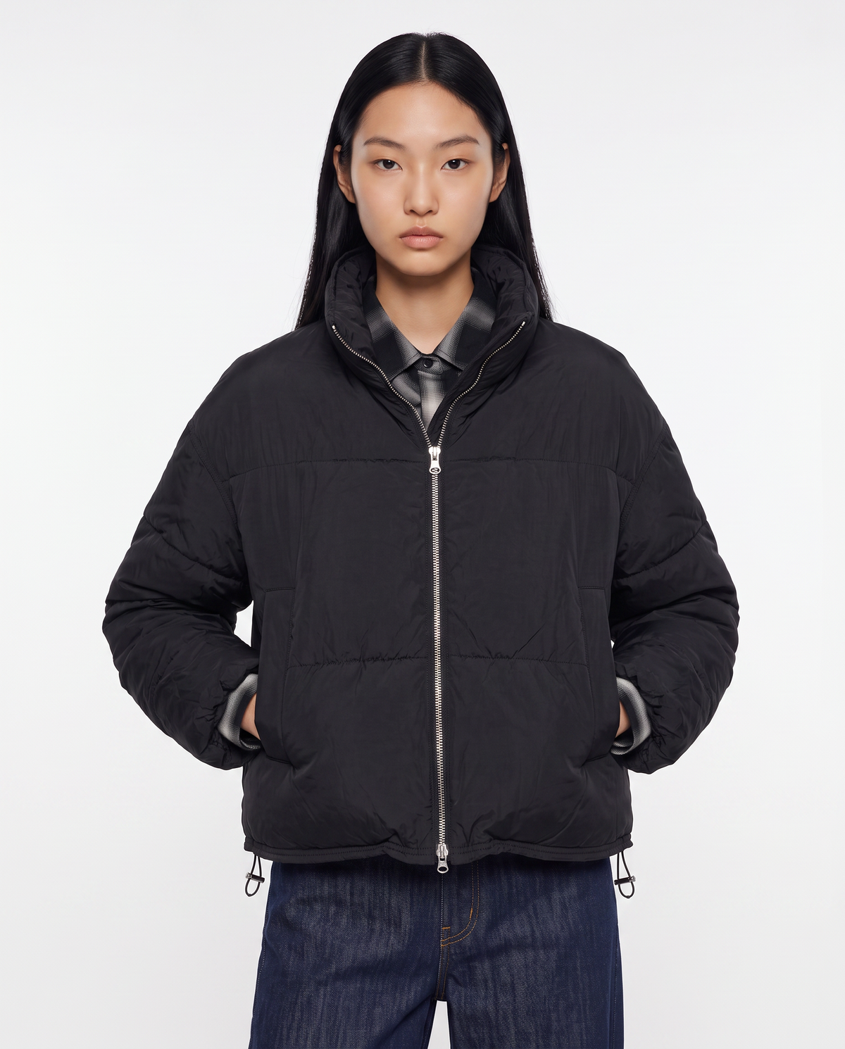 Bomber cropped con collo alto elegante - Nero