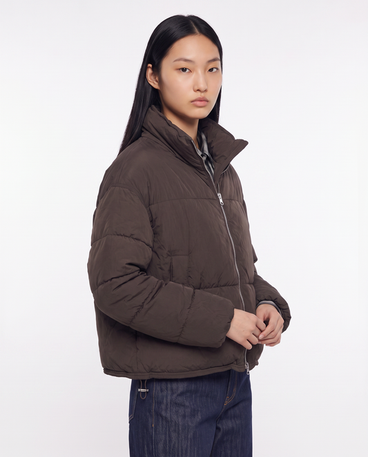 Bomber cropped con collo alto elegante - Moro