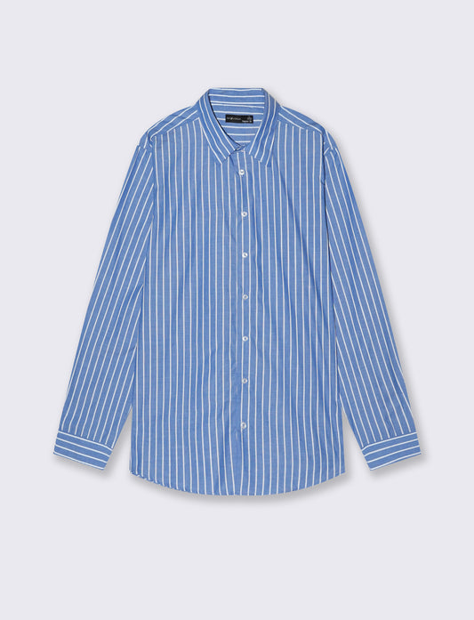 Camicia a righe regular fit in cotone - Celeste