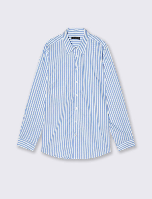 Camicia a righe regular fit in cotone - Azzurro