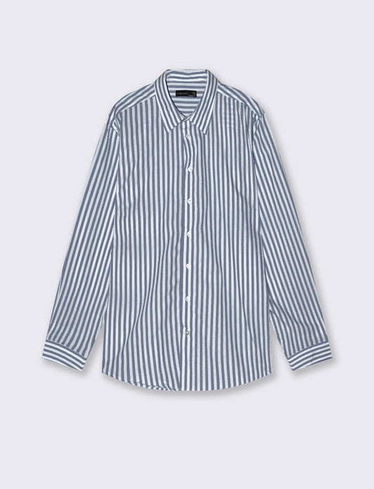 Camicia a righe regular fit in cotone - Bluette