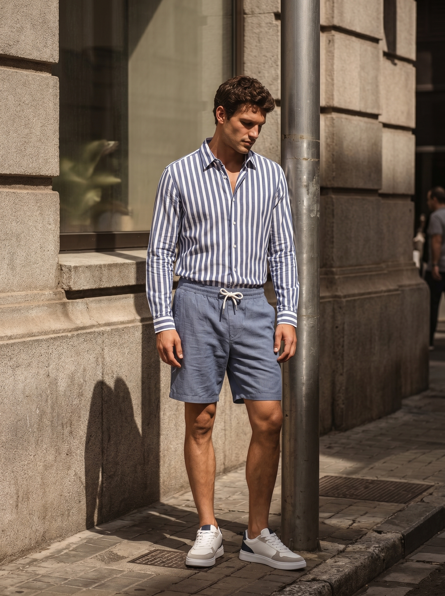 Camicia a righe regular fit in cotone - Bianco