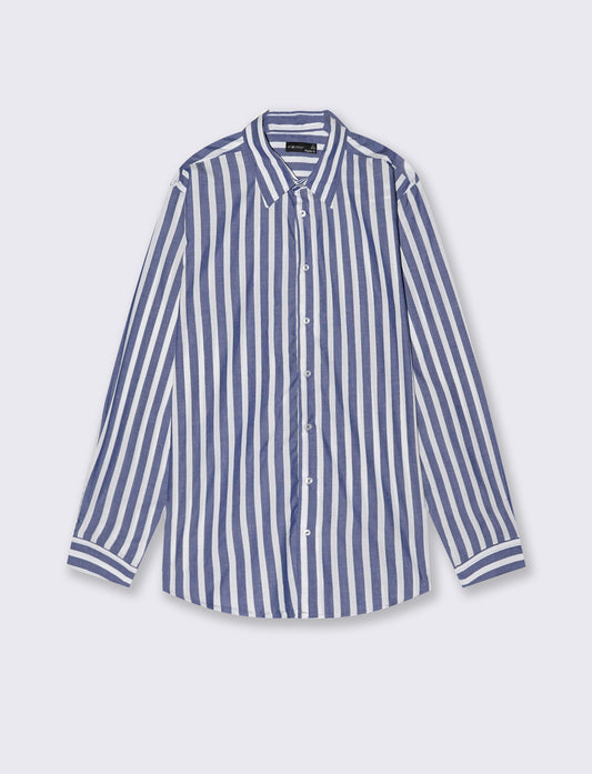 Camicia a righe regular fit in cotone - Bianco