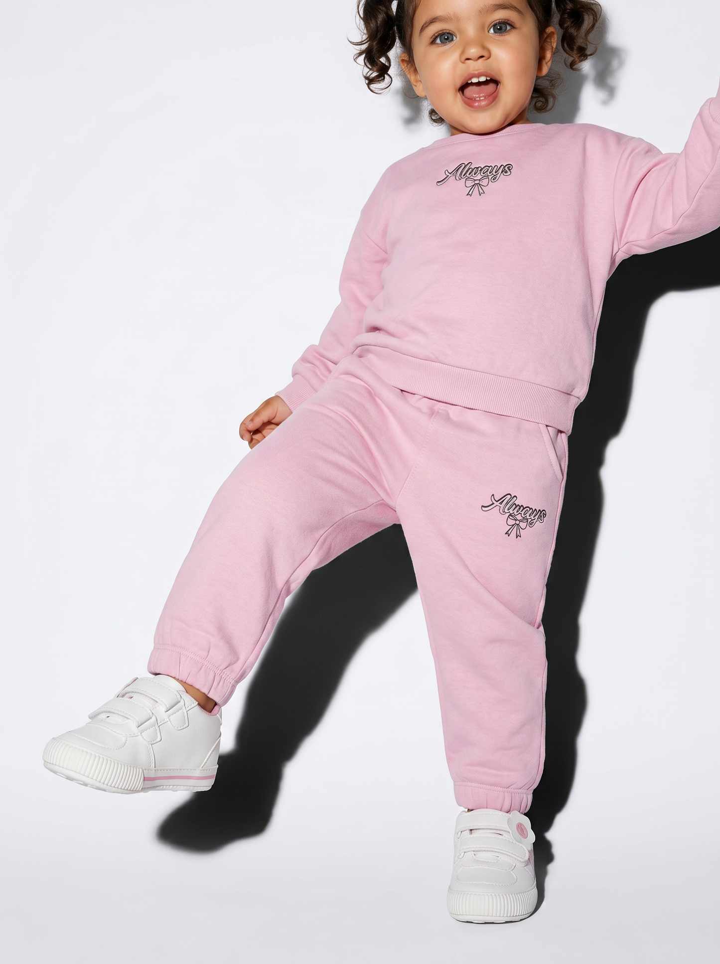 Cotton joggers with bow and patch - Pink