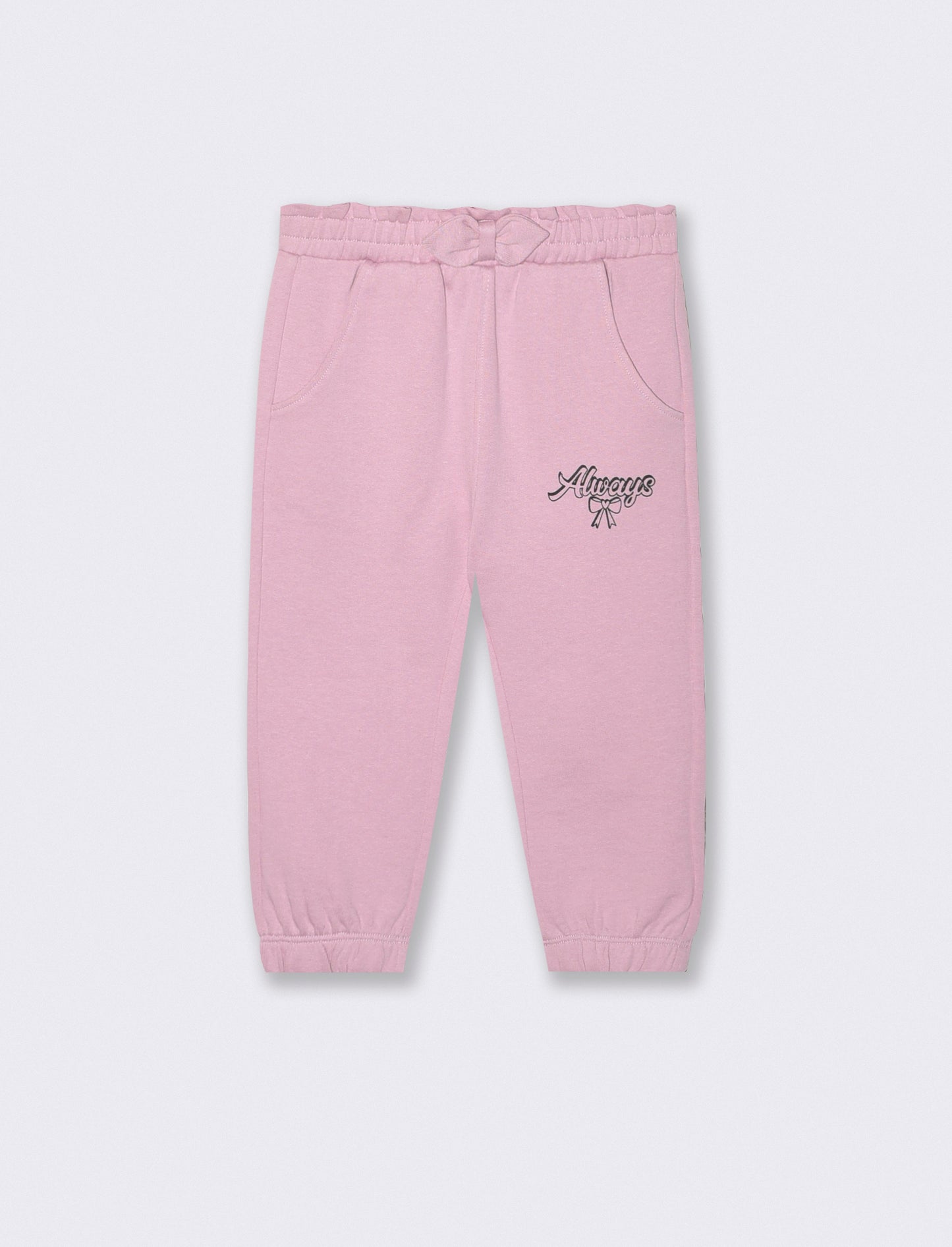 Jogger in cotone con fiocco e patch - Rosa polvere