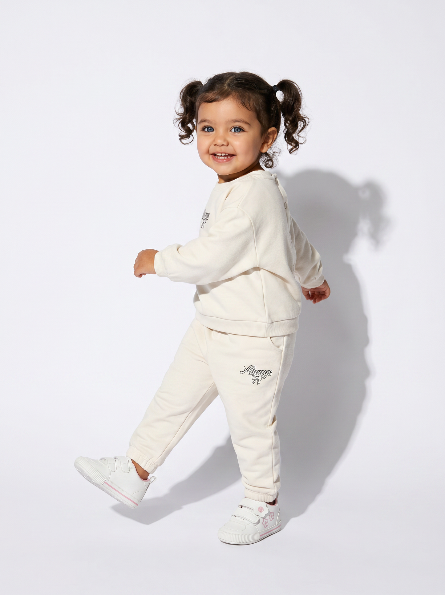Cotton joggers with bow and patch - Beige