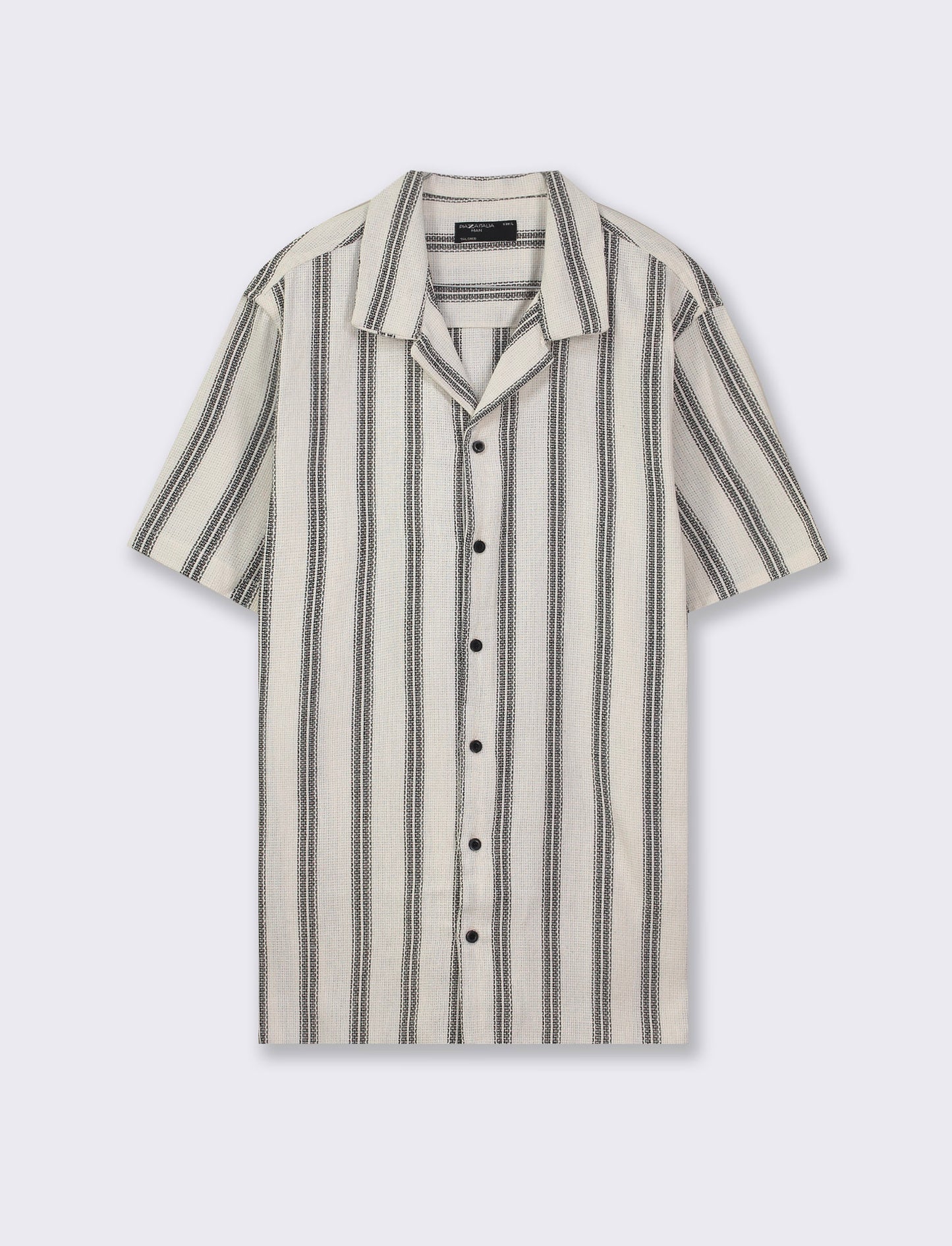 Relaxed Fit Bowling Collar Short Sleeve Striped Shirt - Beige