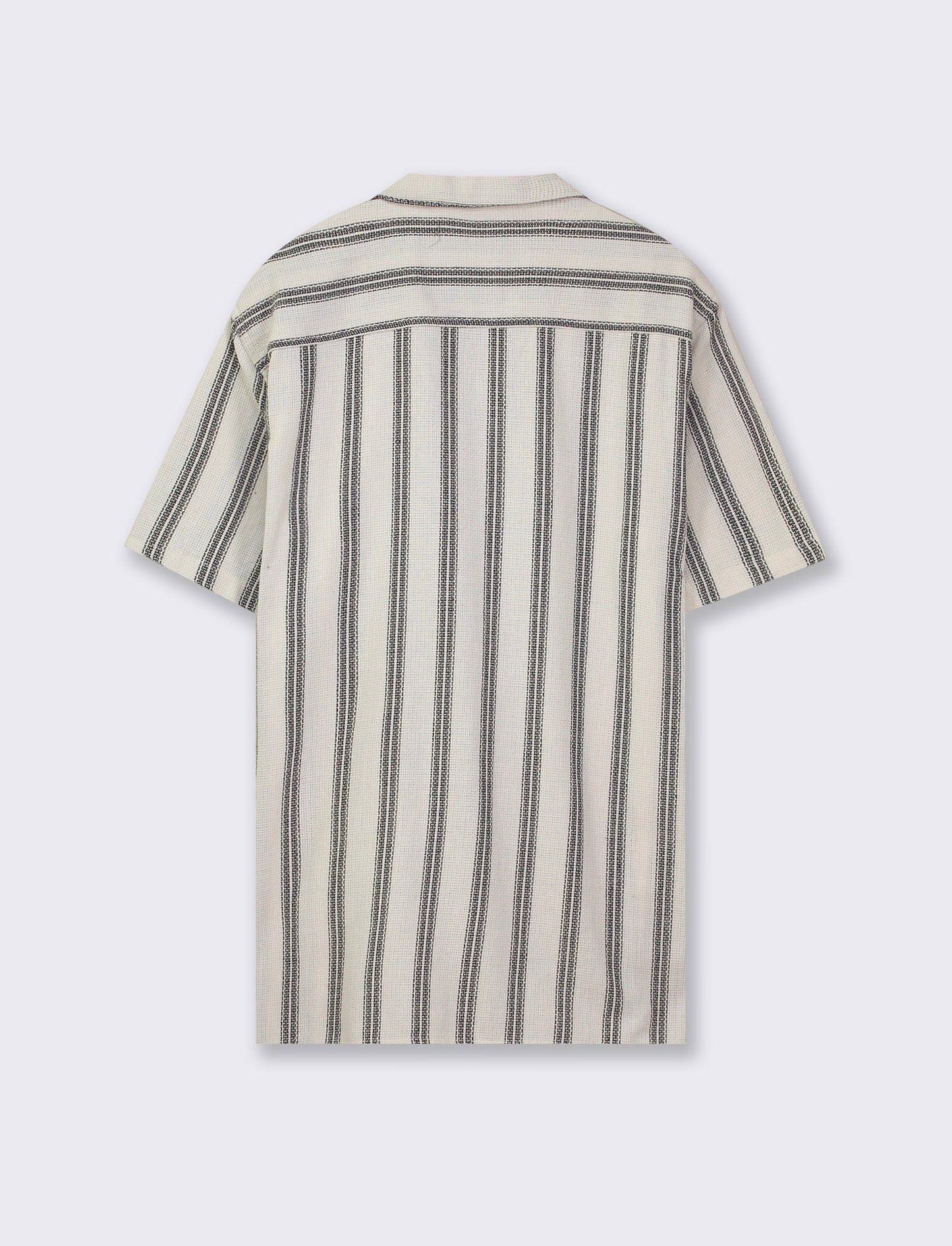 Relaxed Fit Bowling Collar Short Sleeve Striped Shirt - Beige