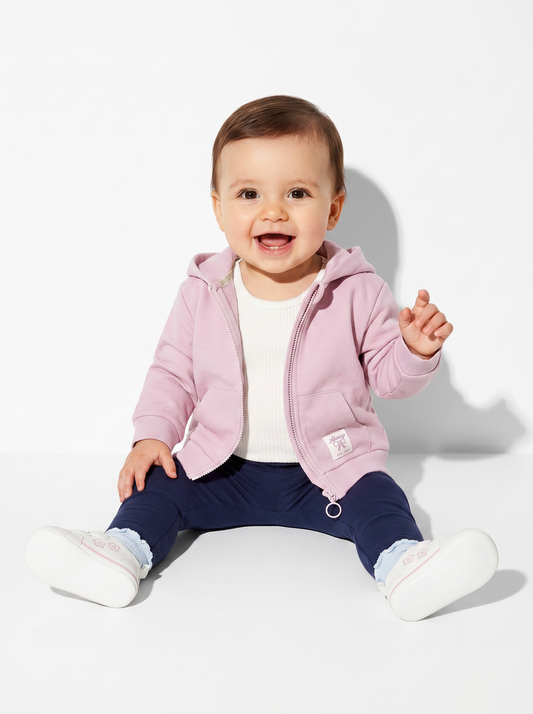 Felpa con cappuccio e zip versatile - Rosa polvere
