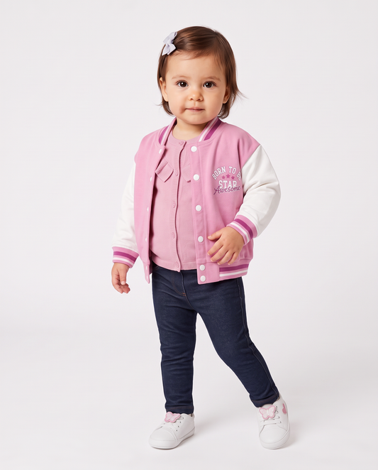 College sweatshirt jacket with V-neck - Pink