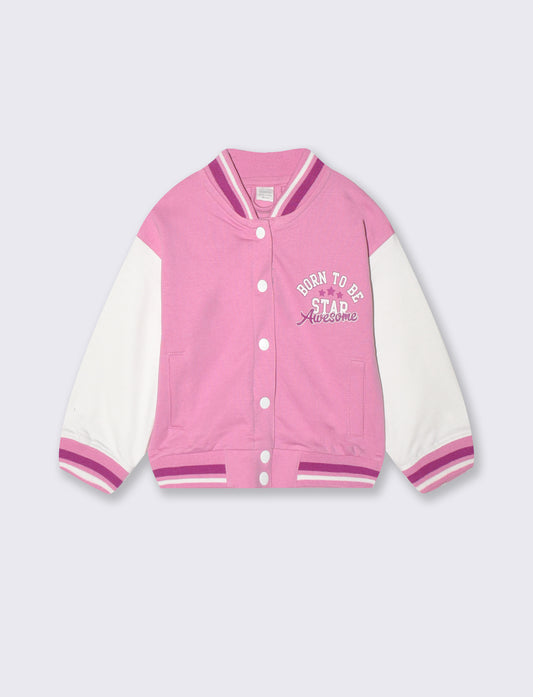 Giacca college in felpa con scollo a v - Rosa candy