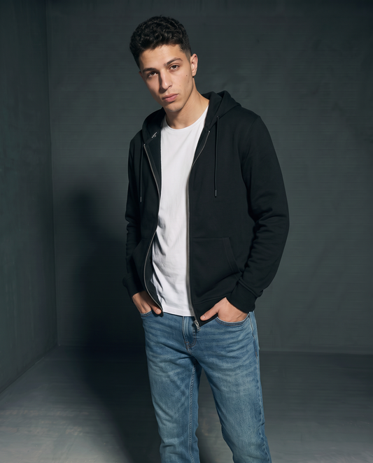 Basic zip-up hoodie - Black
