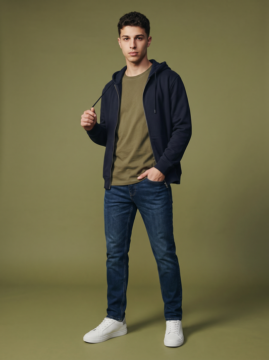 Felpa cappuccio con cerniera basic - Blu
