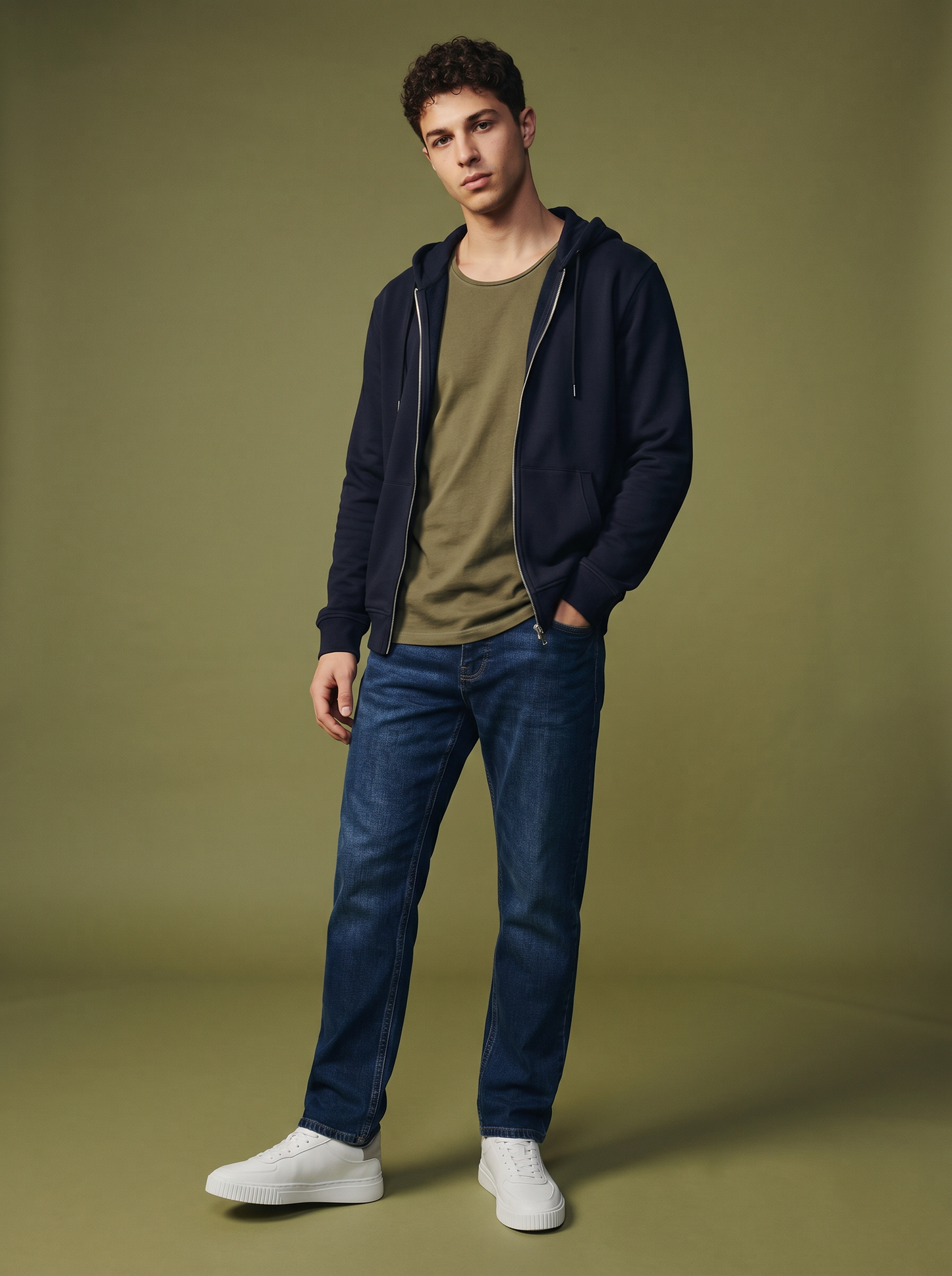 Felpa cappuccio con cerniera basic - Blu