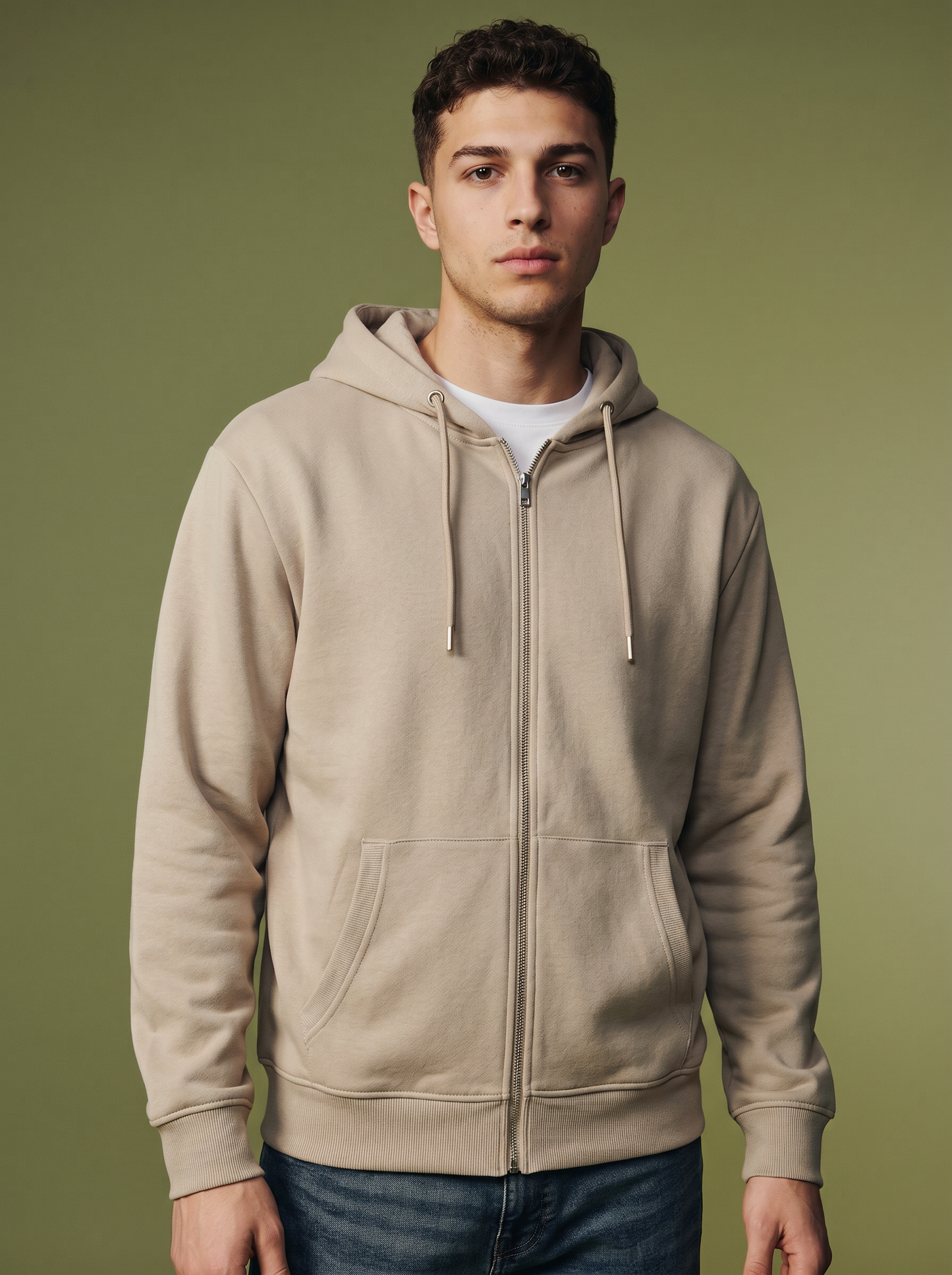 Basic zip-up hoodie - Beige