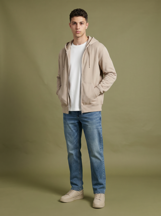 Felpa cappuccio con cerniera basic - Beige