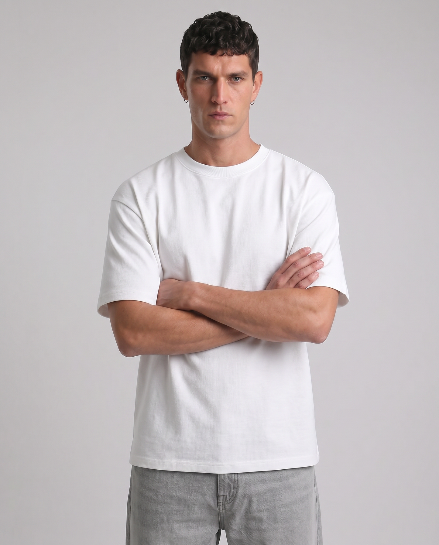 T-shirt girocollo micro waffle regular fit - Bianco