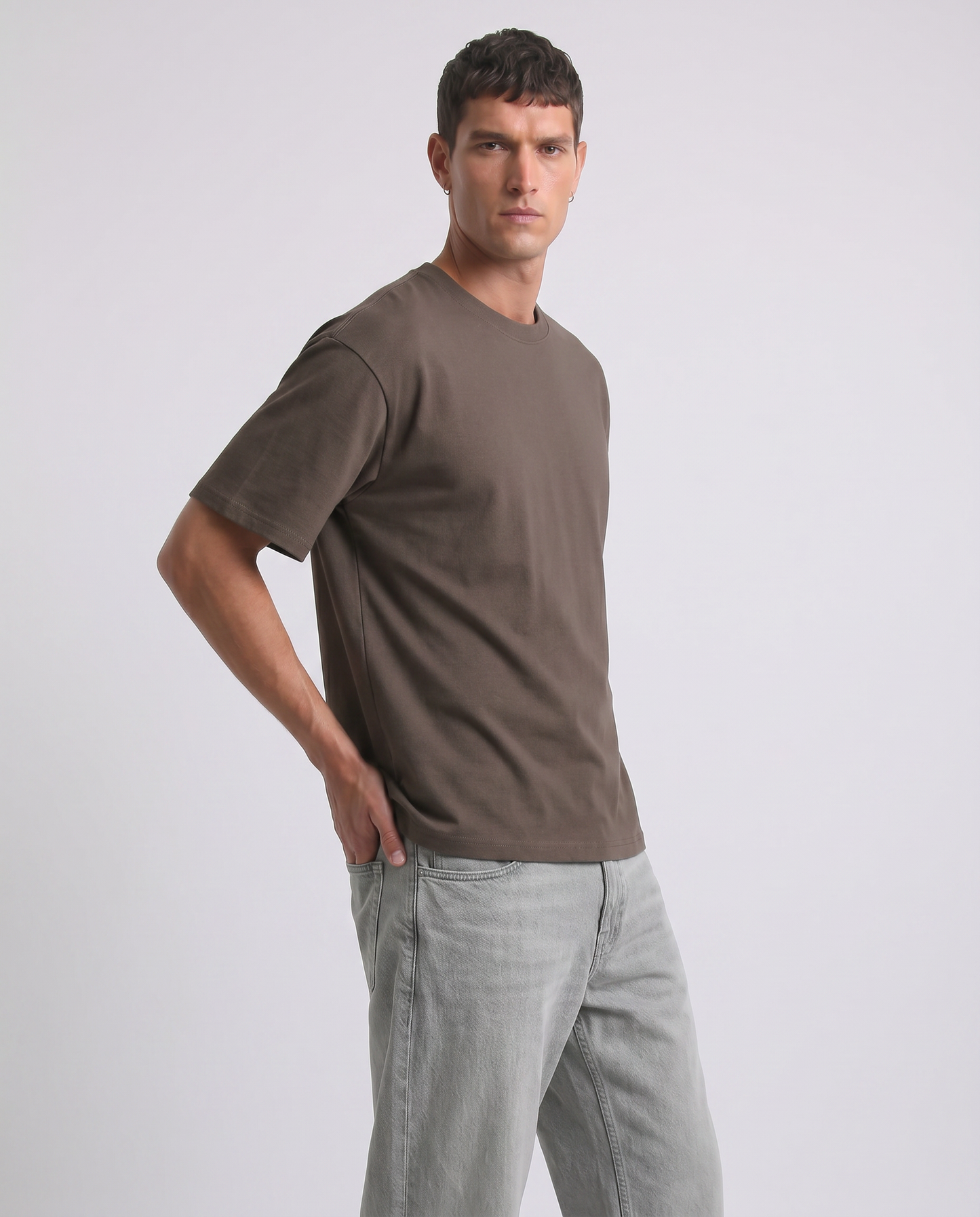 Micro waffle crew neck T-shirt regular fit - Brown