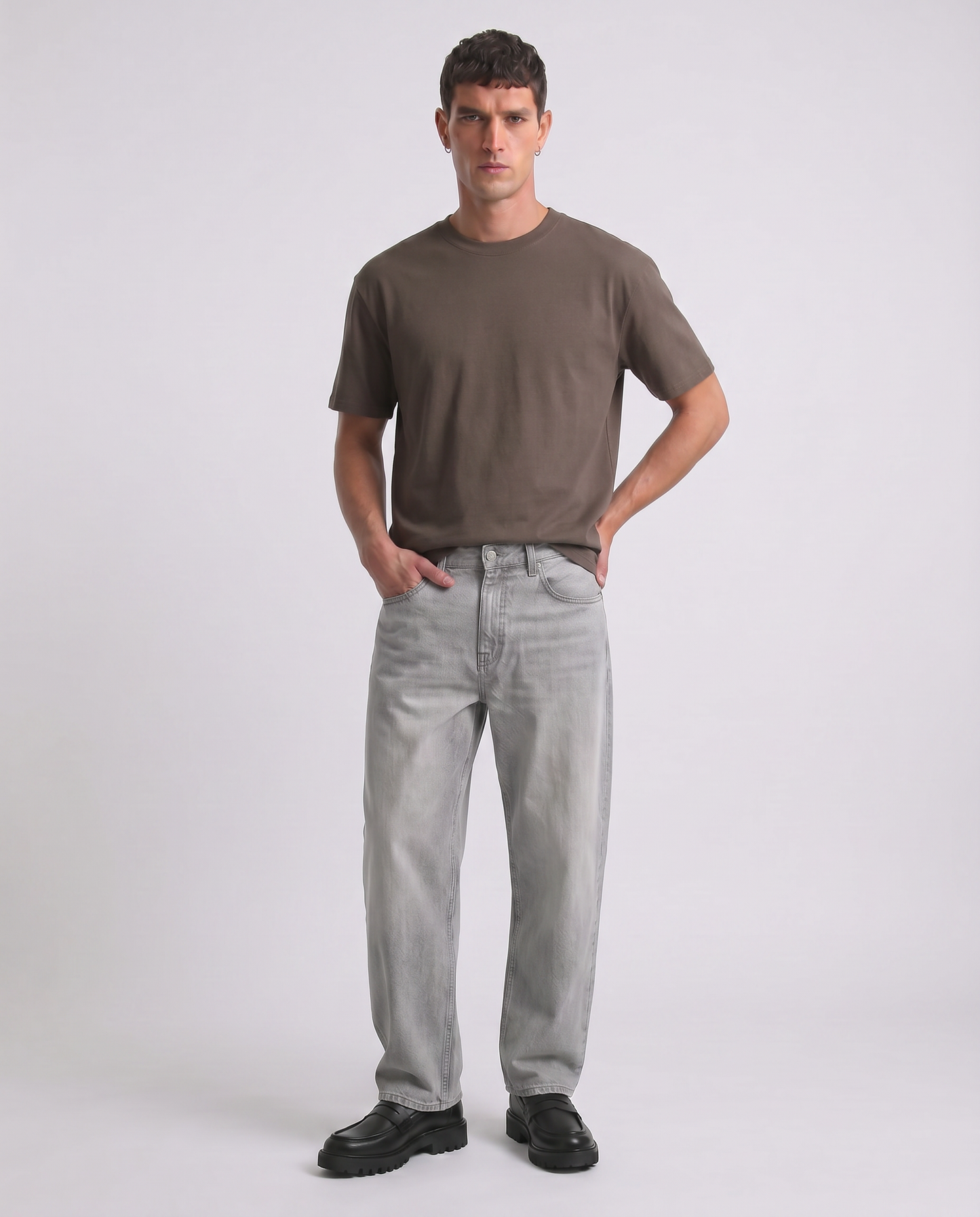 Micro waffle crew neck T-shirt regular fit - Brown