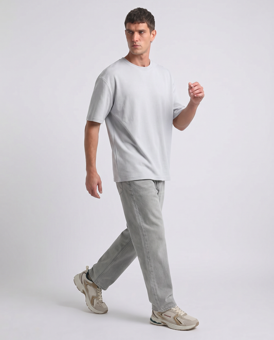 T-shirt girocollo micro waffle regular fit - Celeste polvere