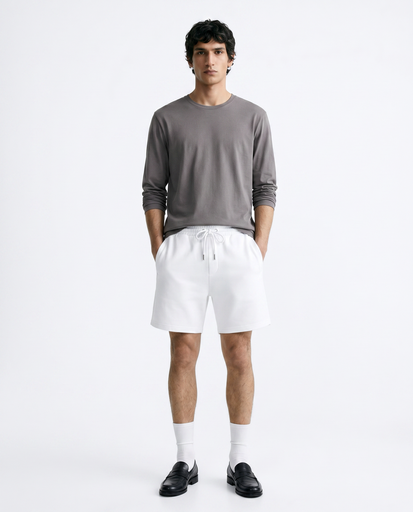 T-shirt slim fit maniche lunghe girocollo - Grigio