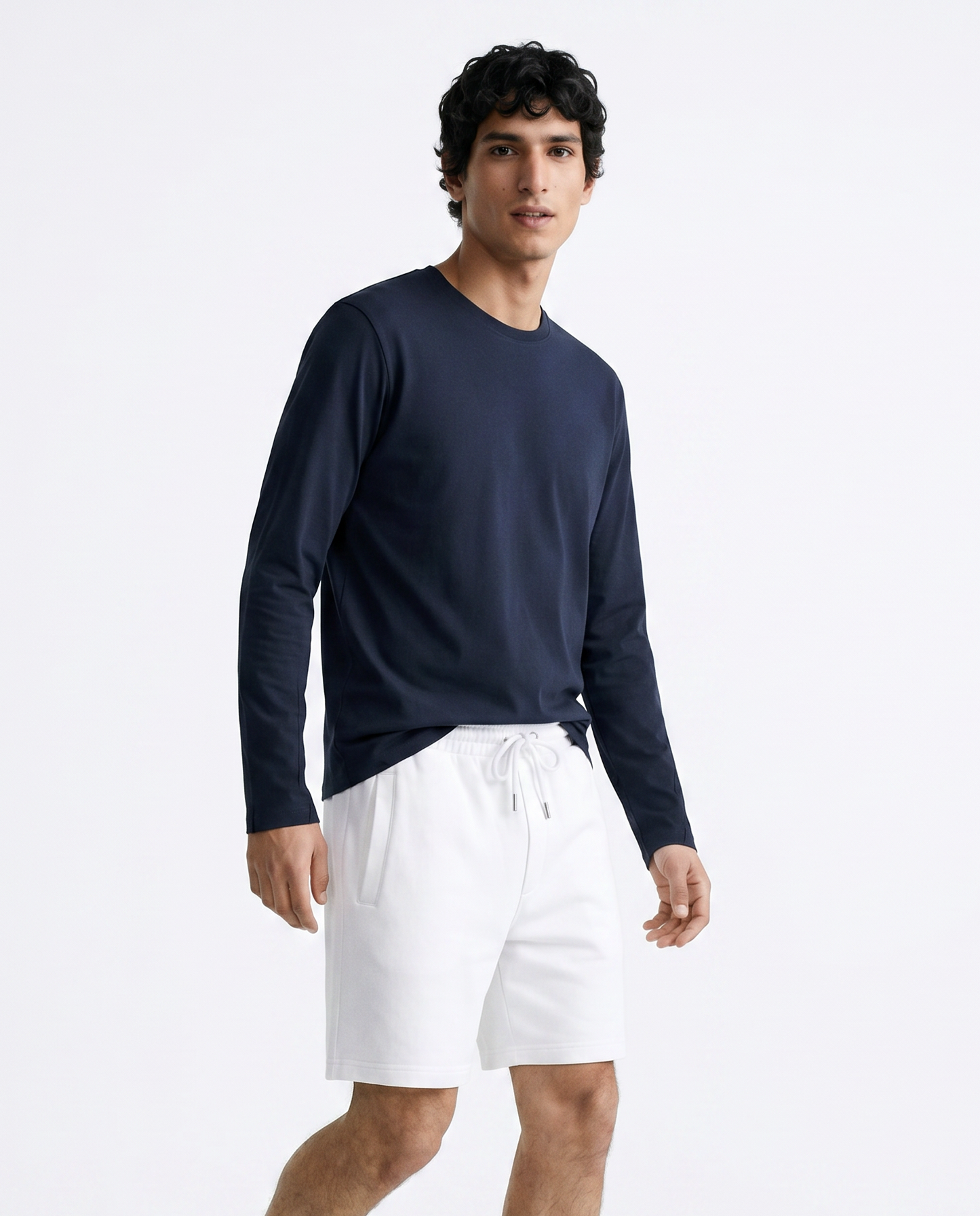 T-shirt slim fit maniche lunghe girocollo - Blu