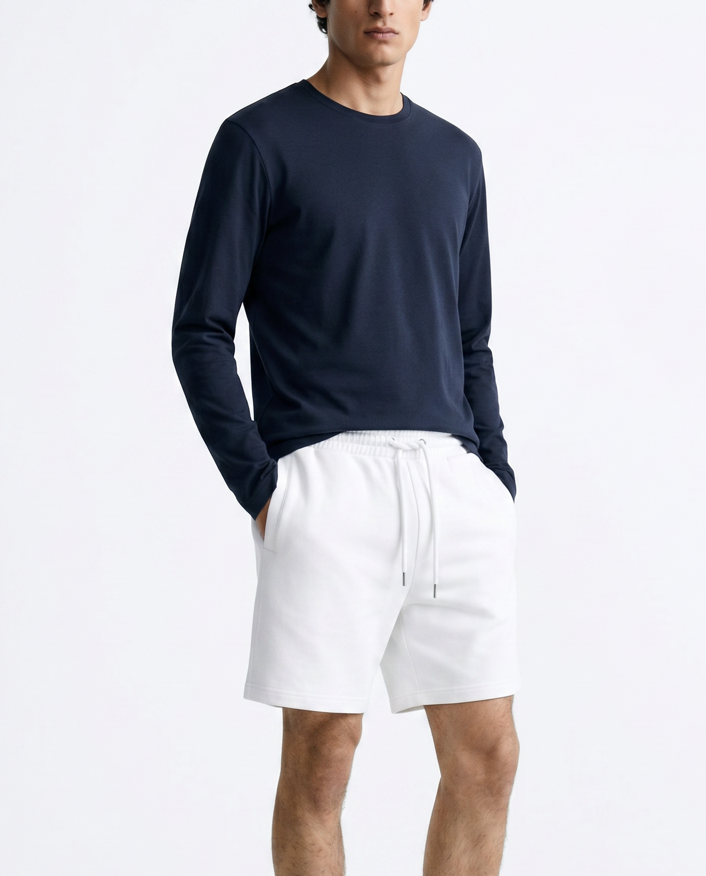 T-shirt slim fit maniche lunghe girocollo - Blu