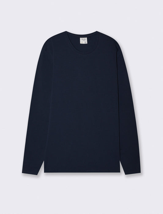 T-shirt slim fit maniche lunghe girocollo - Blu