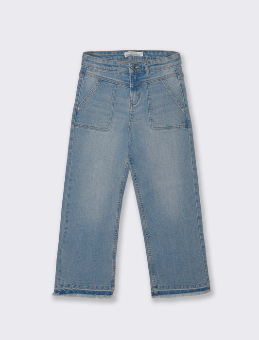 Denim culotte a gamba larga sfrangiato - Denim chiaro