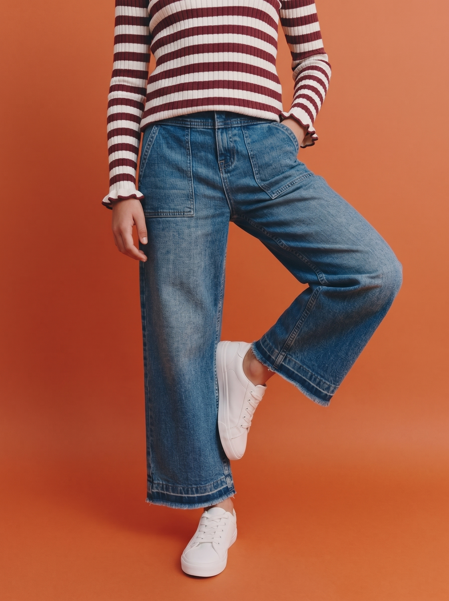 Frayed wide-leg denim culottes - Blue
