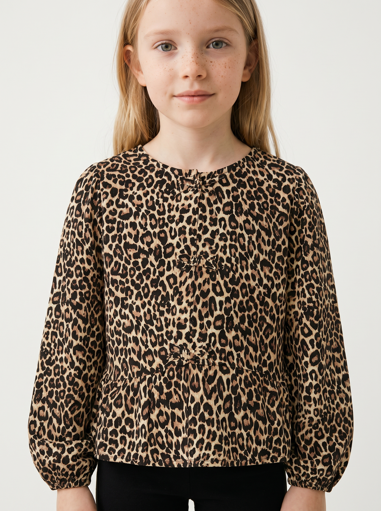Blusa elegante da bambina con stampa e fiocchi - Leopardato