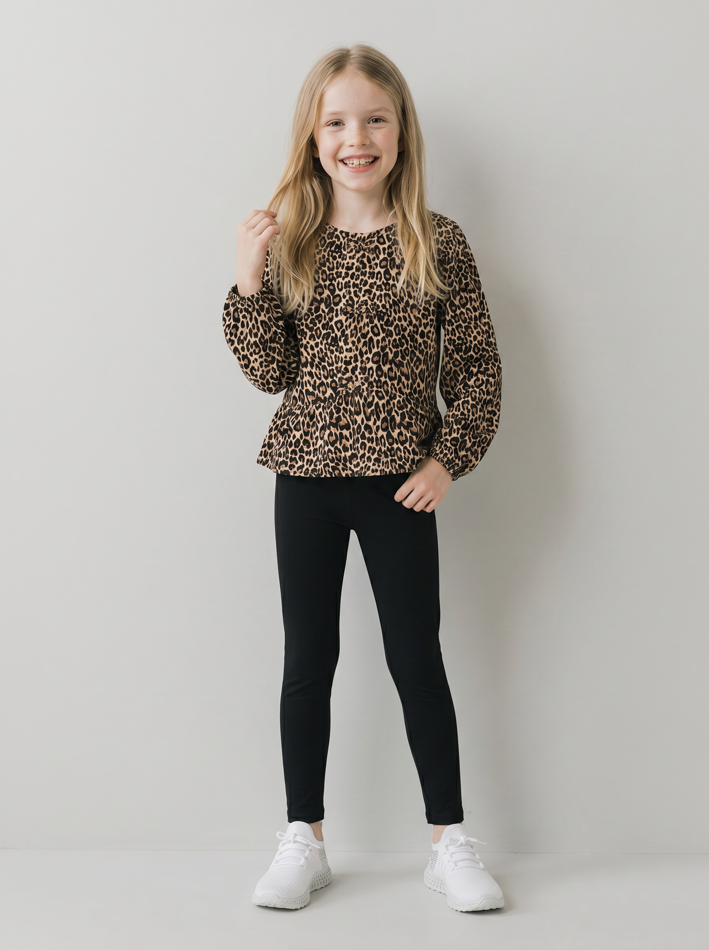 Blusa elegante da bambina con stampa e fiocchi - Leopardato