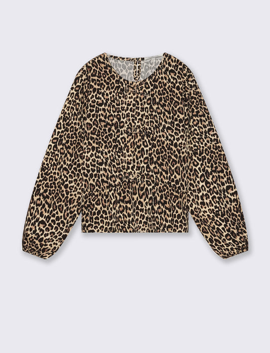 Elegant Girl's Blouse with Print and Bows - Animalier