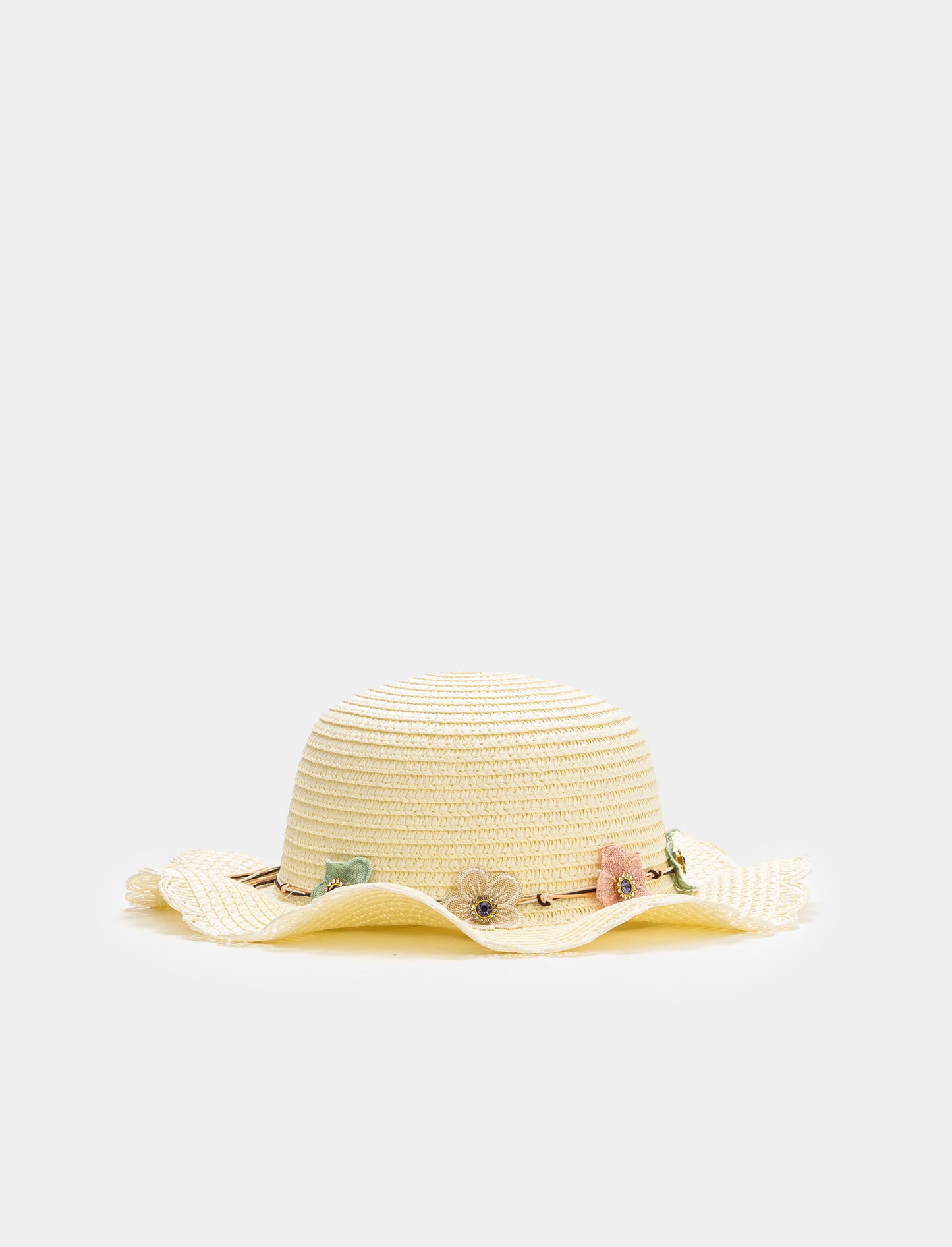 Girl's Hat with Floral Design - White