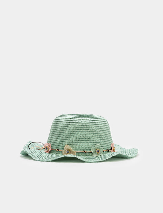 Cappello bambina con fiorellini - Verde