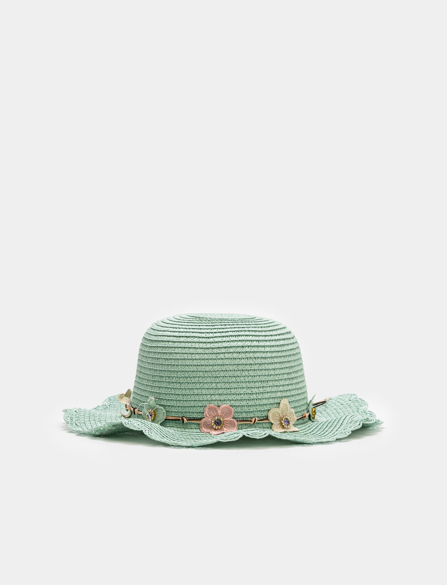 Girl's Hat with Floral Design - Green