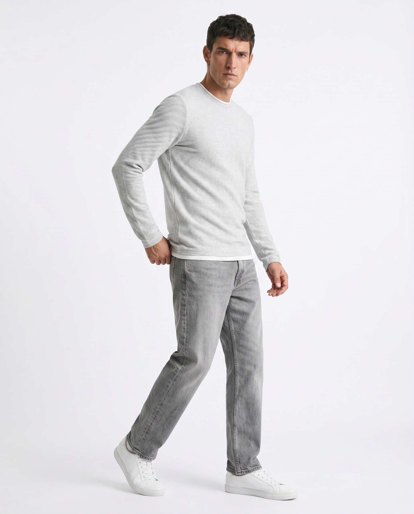 Long sleeve T-shirt with contrasting hems - Grey