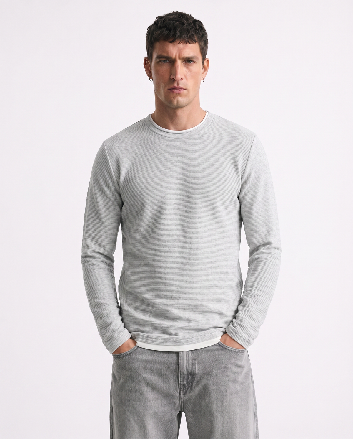 Long sleeve T-shirt with contrasting hems - Grey