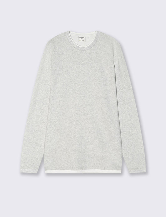T-shirt maniche lunghe con orli a contrasto - Grigio mel.