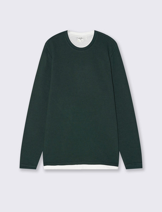T-shirt maniche lunghe con orli a contrasto - Verde scuro