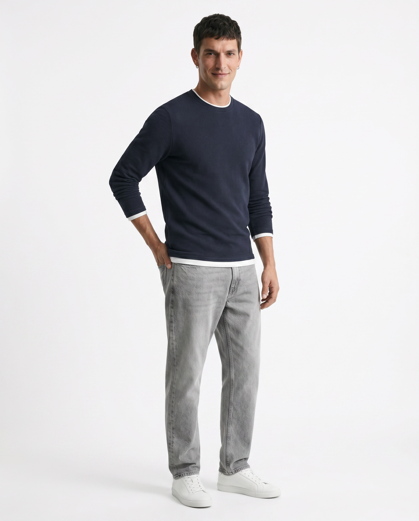 T-shirt maniche lunghe con orli a contrasto - Blu