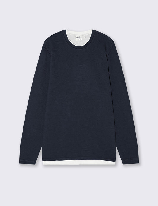 T-shirt maniche lunghe con orli a contrasto - Blu