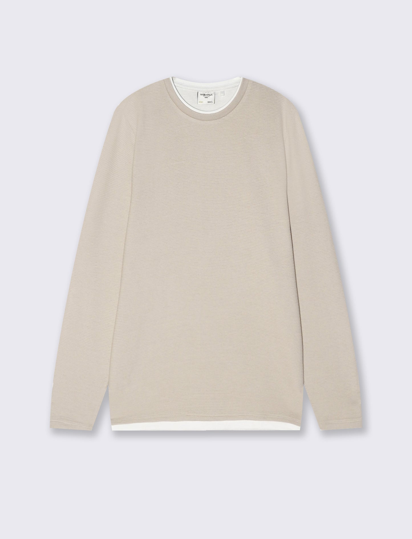 T-shirt maniche lunghe con orli a contrasto - Grigio ghiaccio