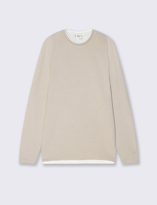 T-shirt maniche lunghe con orli a contrasto - Grigio ghiaccio