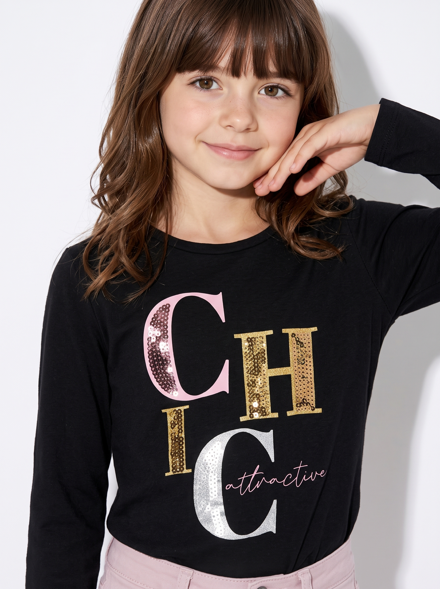 Cotton sweater with slits and sequins - Black