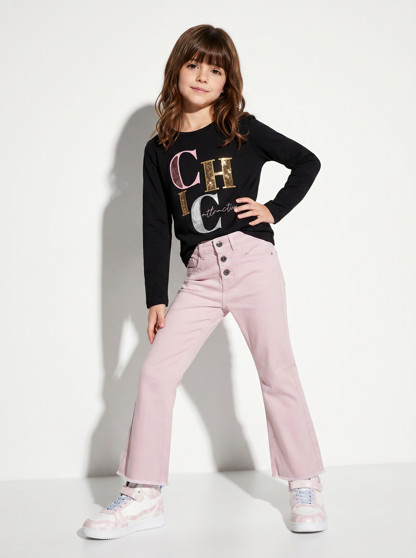Cotton sweater with slits and sequins - Black